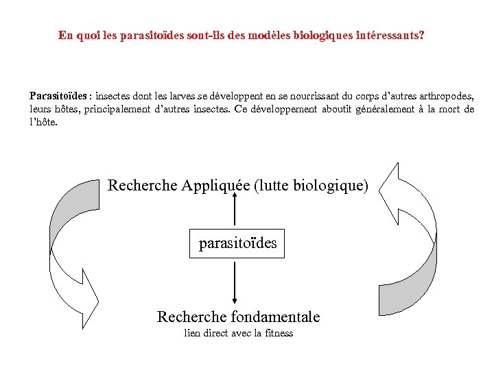 En quoi les parasitoïdes sont-ils des modèles biologiques intéressants? Parasitoïdes : insectes dont les