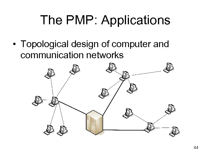 The PMP: Applications • Topological design of computer and communication networks 44 