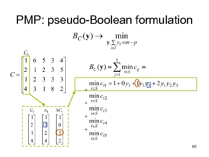 PMP: pseudo-Boolean formulation + + 65 