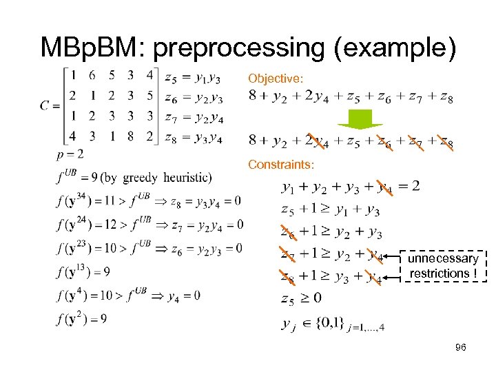 MBp. BM: preprocessing (example) Objective: Constraints: unnecessary restrictions ! 96 