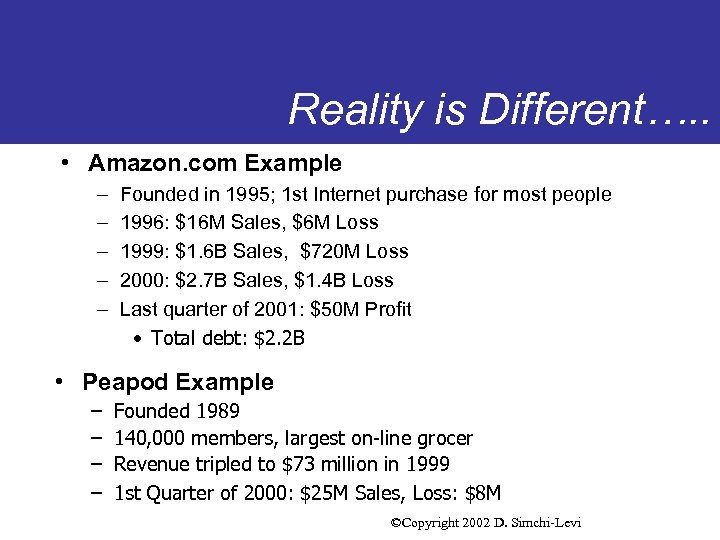 Reality is Different…. . • Amazon. com Example – – – Founded in 1995;