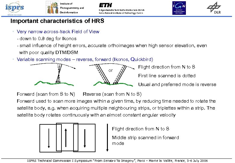 Institute of Photogrammetry and Geo. Information Important characteristics of HRS • Very narrow across-track