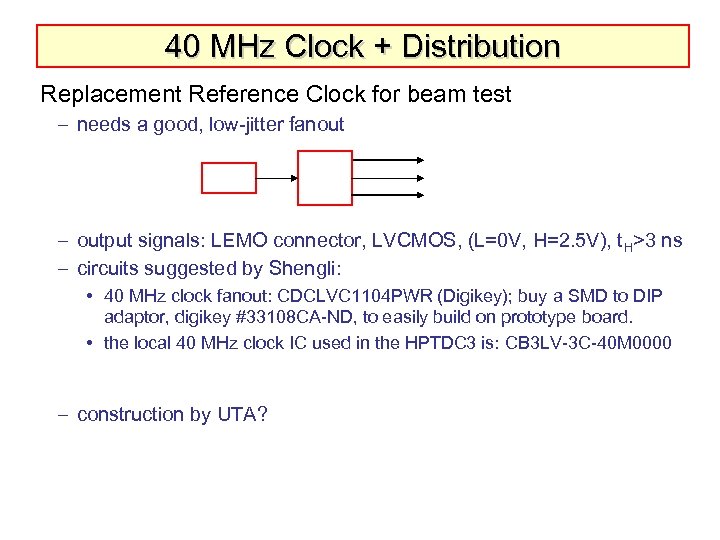 40 MHz Clock + Distribution Replacement Reference Clock for beam test – needs a