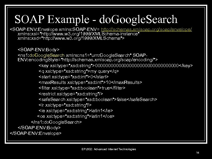 SOAP Example - do. Google. Search <SOAP-ENV: Envelope xmlns: SOAP-ENV= http: //schemas. xmlsoap. org/soap/envelope/