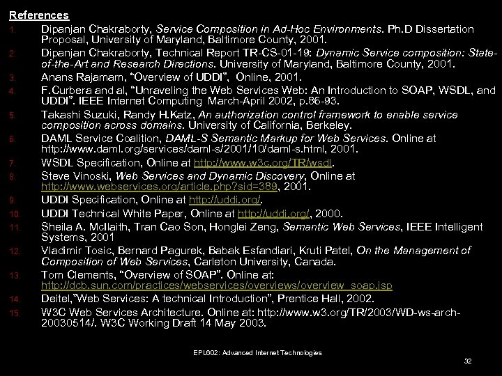 References 1. Dipanjan Chakraborty, Service Composition in Ad-Hoc Environments. Ph. D Dissertation Proposal, University