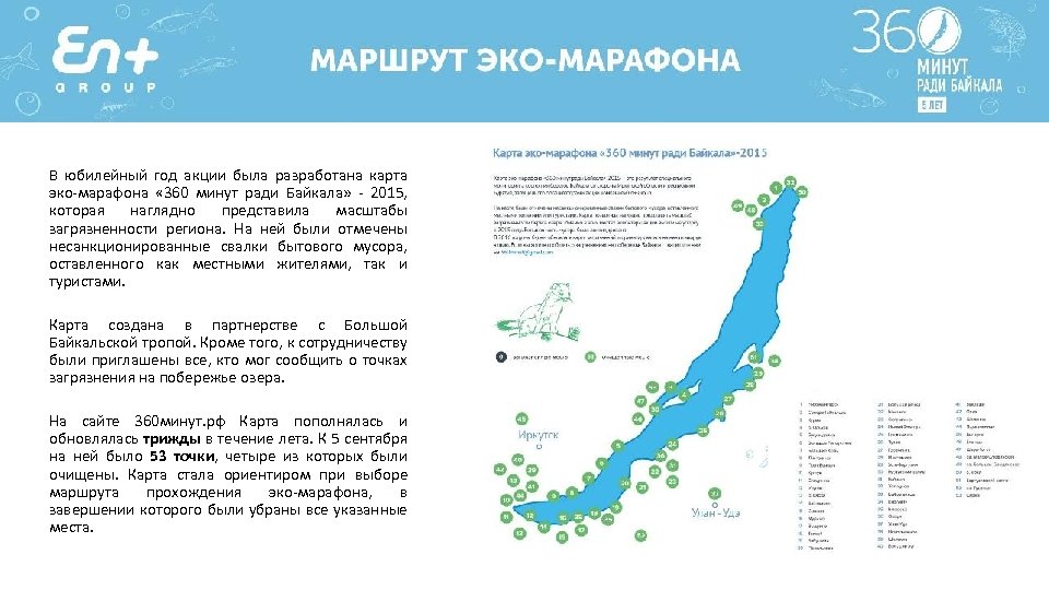 В юбилейный год акции была разработана карта эко-марафона « 360 минут ради Байкала» -