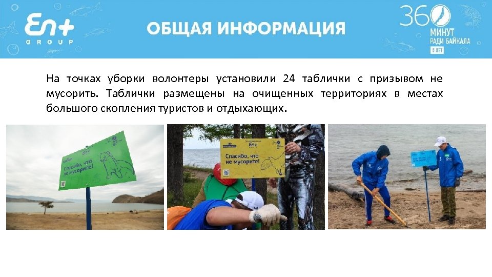 На точках уборки волонтеры установили 24 таблички с призывом не мусорить. Таблички размещены на