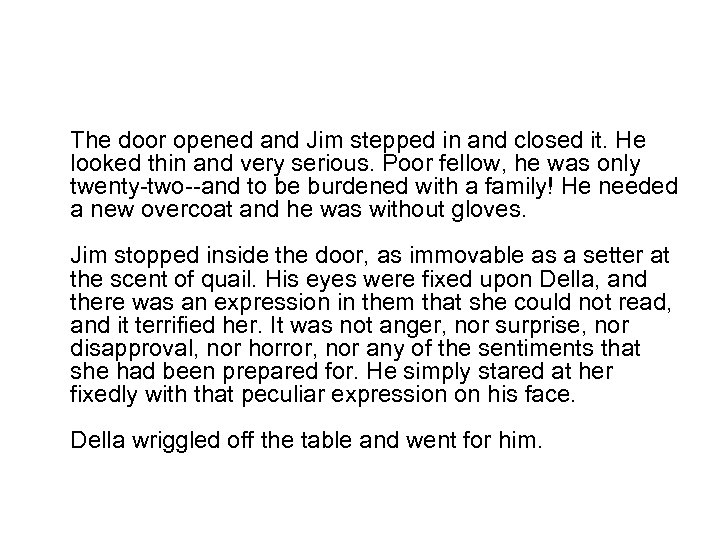 The door opened and Jim stepped in and closed it. He looked thin and