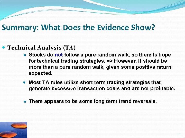Summary: What Does the Evidence Show? Technical Analysis (TA) Stocks do not follow a