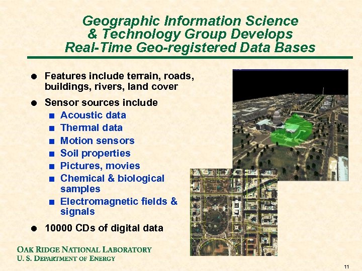 Geographic Information Science & Technology Group Develops Real-Time Geo-registered Data Bases ! Features include