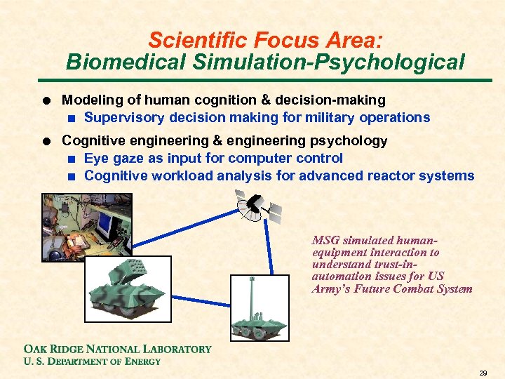 Scientific Focus Area: Biomedical Simulation-Psychological ! Modeling of human cognition & decision-making + Supervisory