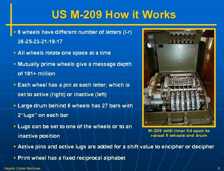 US M-209 How it Works § 6 wheels have different number of letters (l-r)