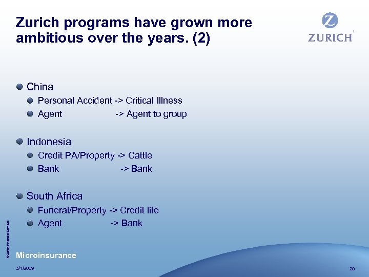 Zurich programs have grown more ambitious over the years. (2) China Personal Accident ->