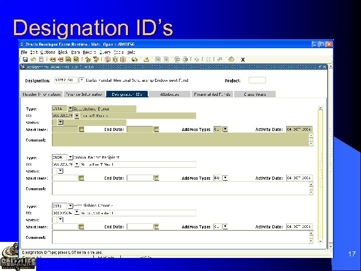 Designation ID’s 17 