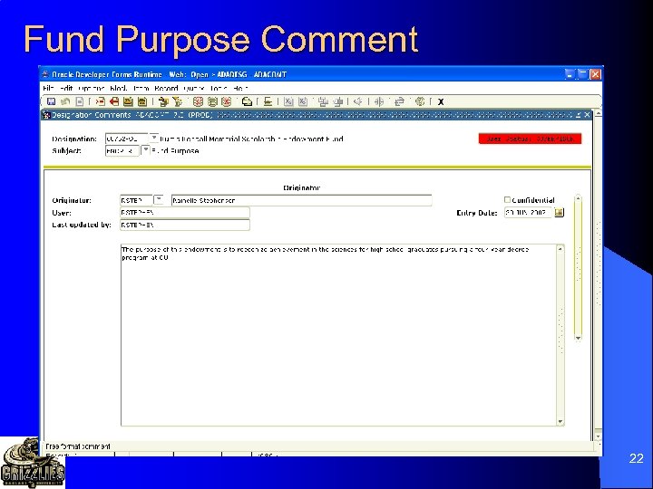 Fund Purpose Comment 22 