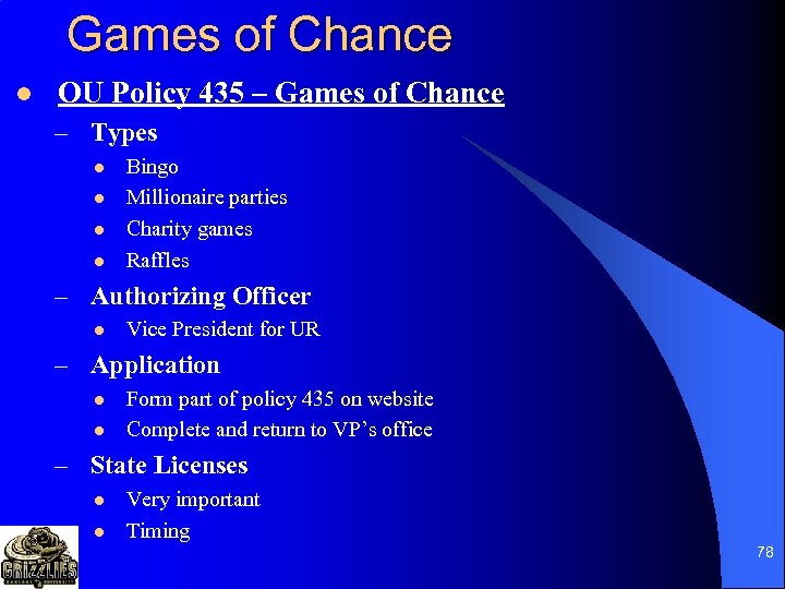 Games of Chance l OU Policy 435 – Games of Chance – Types l