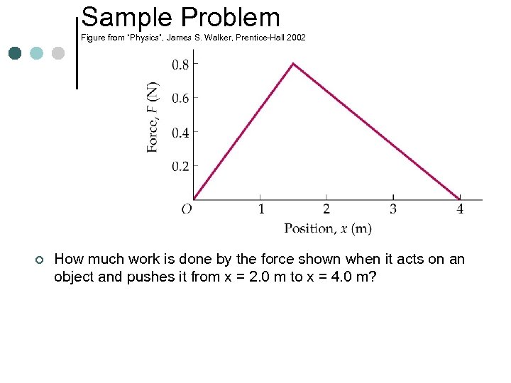 Sample Problem Figure from “Physics”, James S. Walker, Prentice-Hall 2002 ¢ How much work