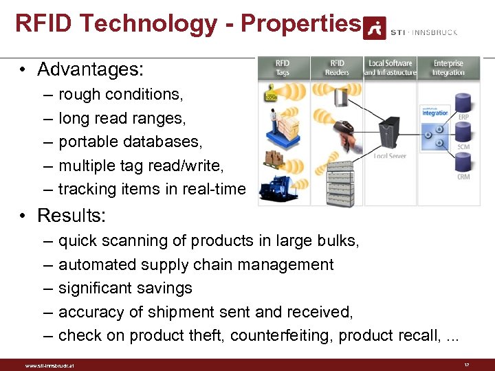 RFID Technology - Properties • Advantages: – – – rough conditions, long read ranges,