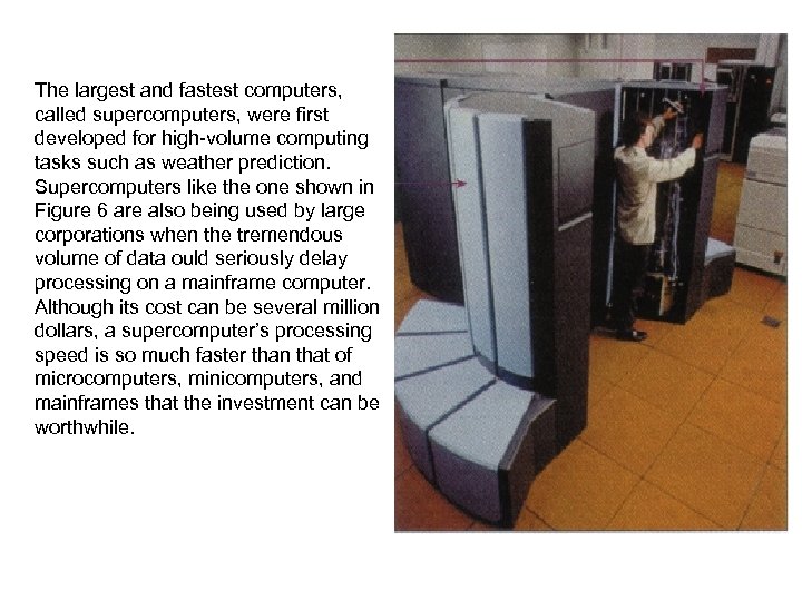 The largest and fastest computers, called supercomputers, were first developed for high-volume computing tasks