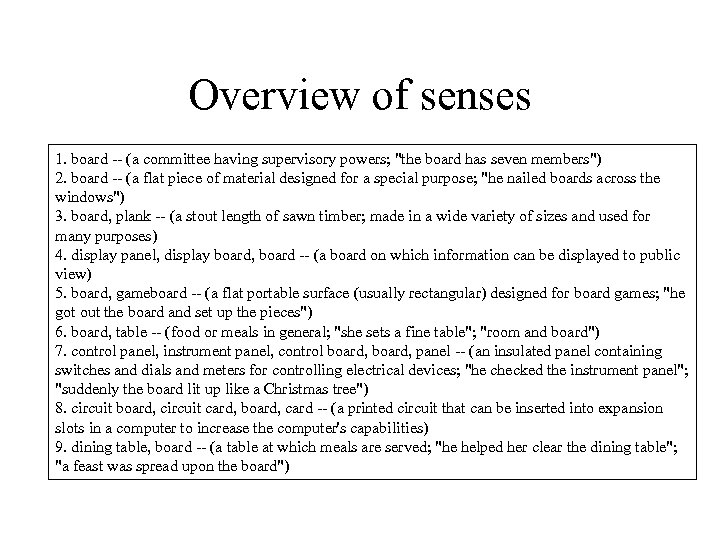 Overview of senses 1. board -- (a committee having supervisory powers; 