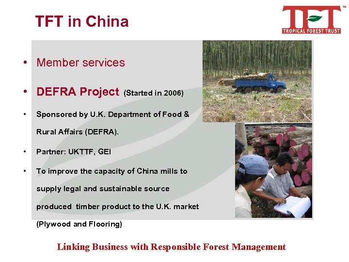 TFT in China • Member services • DEFRA Project • (Started in 2006) Sponsored