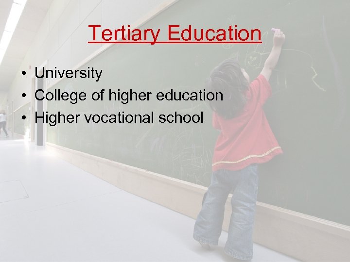 Tertiary Education • University • College of higher education • Higher vocational school 
