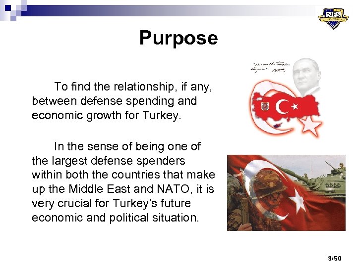 Purpose To find the relationship, if any, between defense spending and economic growth for