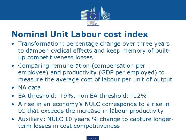 Nominal Unit Labour cost index • Transformation: percentage change over three years to dampen