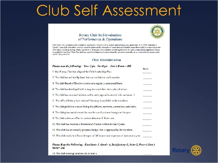 Club Self Assessment 