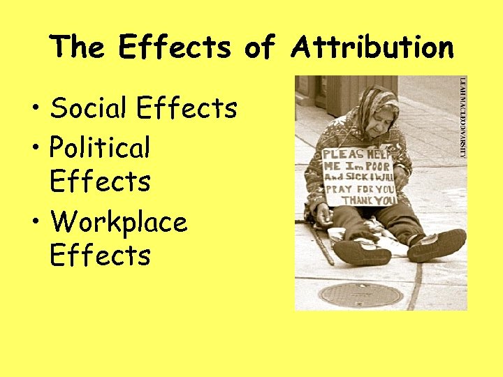 The Effects of Attribution • Social Effects • Political Effects • Workplace Effects 