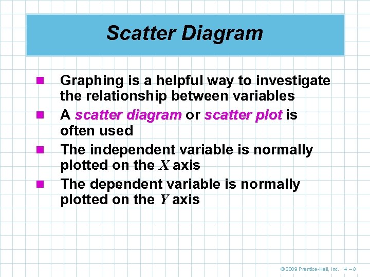 Scatter Diagram n n Graphing is a helpful way to investigate the relationship between