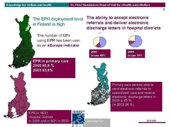 Knowledge for welfare and health Dr. Päivi Hämäläinen Head of Unit for e. Health