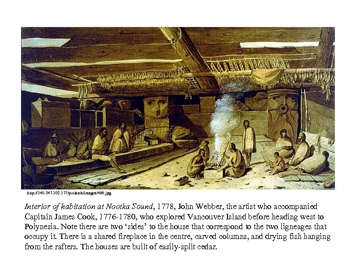 http: //140. 247. 102. 177/potlatch/images/499. jpg Interior of habitation at Nootka Sound, 1778, John