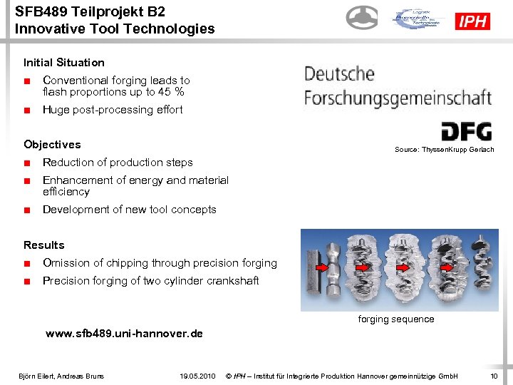 SFB 489 Teilprojekt B 2 Innovative Tool Technologies Initial Situation ■ Conventional forging leads