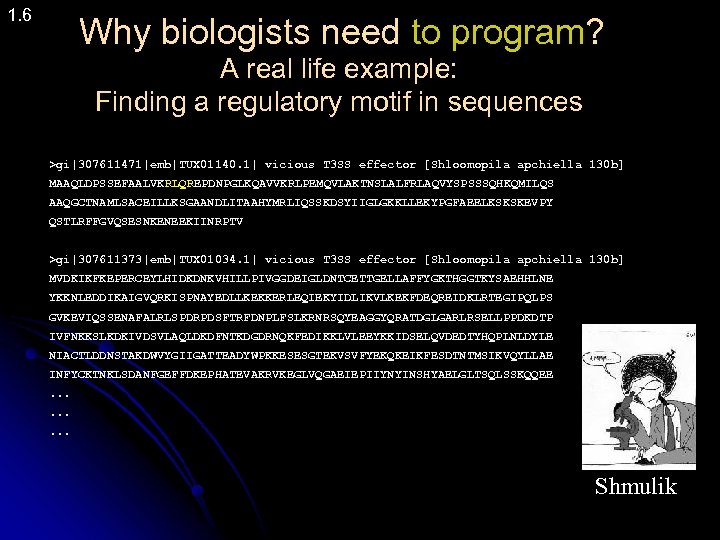 1. 6 Why biologists need to program? A real life example: Finding a regulatory