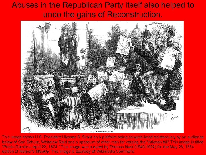 Abuses in the Republican Party itself also helped to undo the gains of Reconstruction.