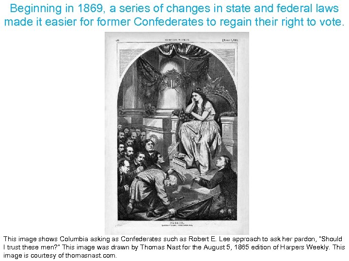Beginning in 1869, a series of changes in state and federal laws made it