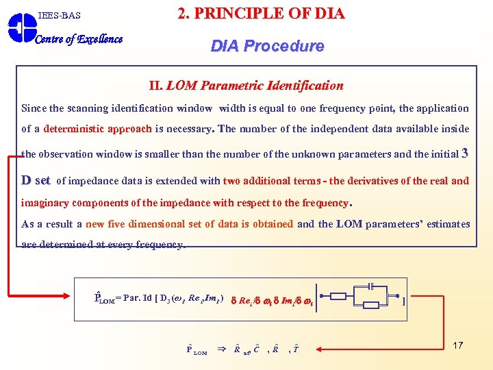 2. PRINCIPLE OF DIA IEES-BAS Centre of Excellence DIA Procedure II. LOM Parametric Identification