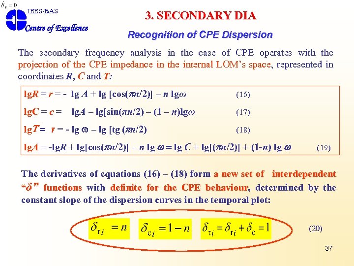 IEES-BAS 3. SECONDARY DIA Centre of Excellence Recognition of CPE Dispersion The secondary frequency