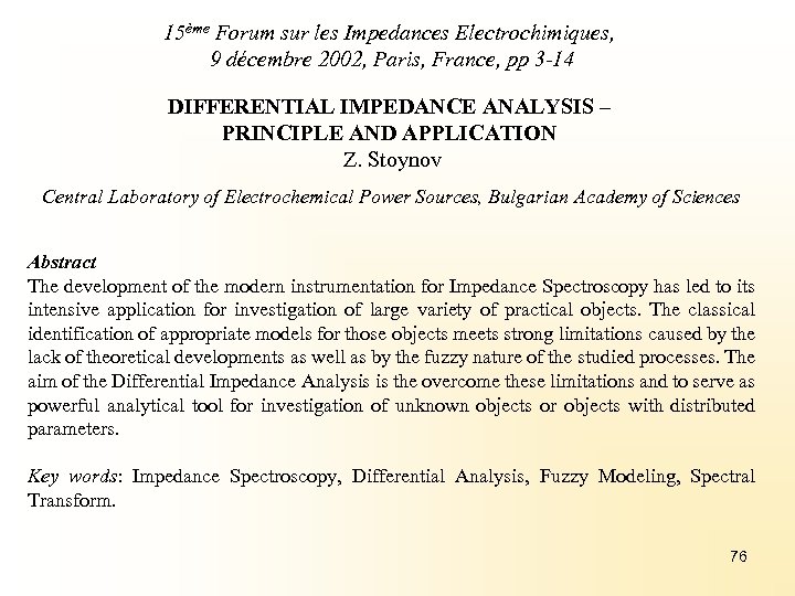 15ème Forum sur les Impedances Electrochimiques, 9 décembre 2002, Paris, France, pp 3 -14