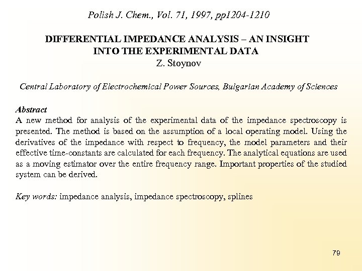 Polish J. Chem. , Vol. 71, 1997, pp 1204 -1210 DIFFERENTIAL IMPEDANCE ANALYSIS –