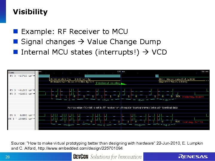 Visibility n Example: RF Receiver to MCU n Signal changes Value Change Dump n