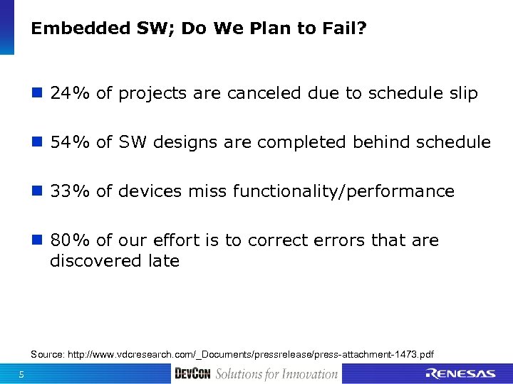 Embedded SW; Do We Plan to Fail? n 24% of projects are canceled due