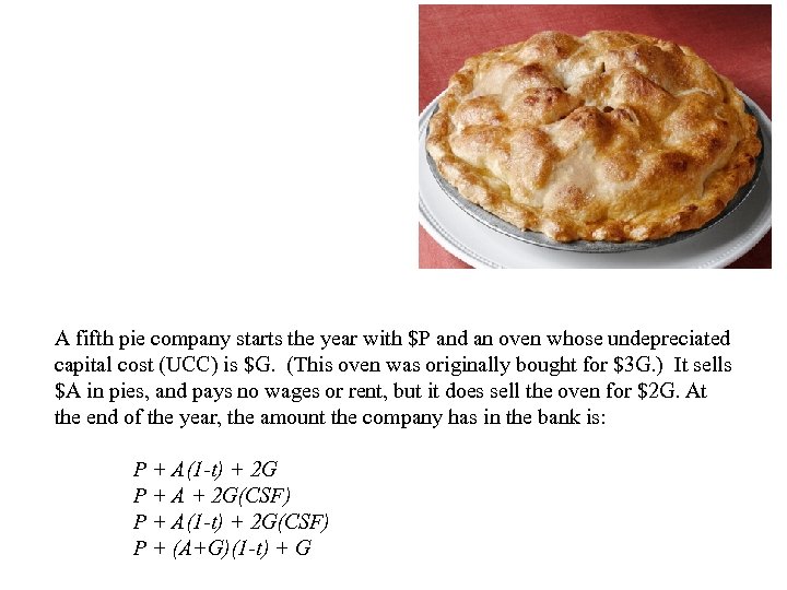 A fifth pie company starts the year with $P and an oven whose undepreciated