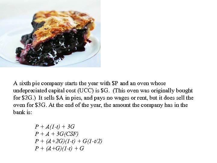 A sixth pie company starts the year with $P and an oven whose undepreciated
