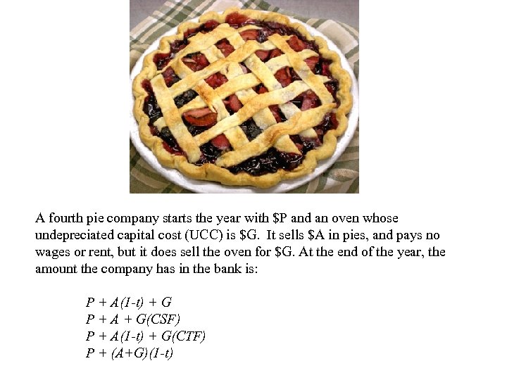 A fourth pie company starts the year with $P and an oven whose undepreciated