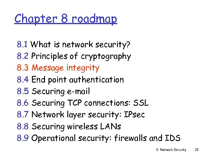 Chapter 8 roadmap 8. 1 What is network security? 8. 2 Principles of cryptography