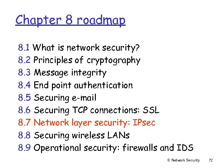 Chapter 8 roadmap 8. 1 What is network security? 8. 2 Principles of cryptography