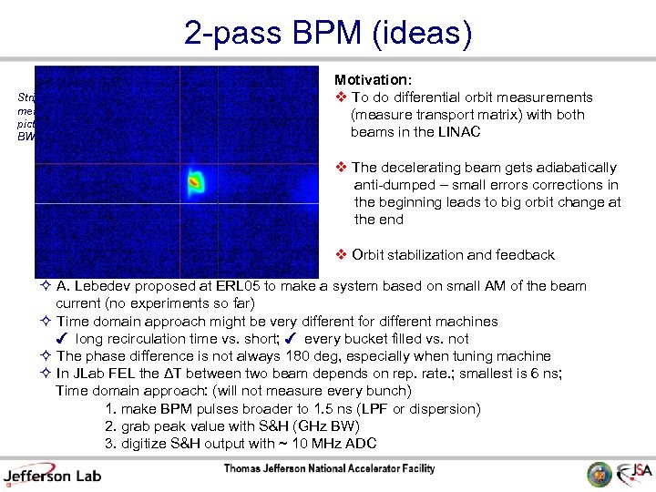 2 -pass BPM (ideas) Stripline BPM signal measured with scope, the picture limited by