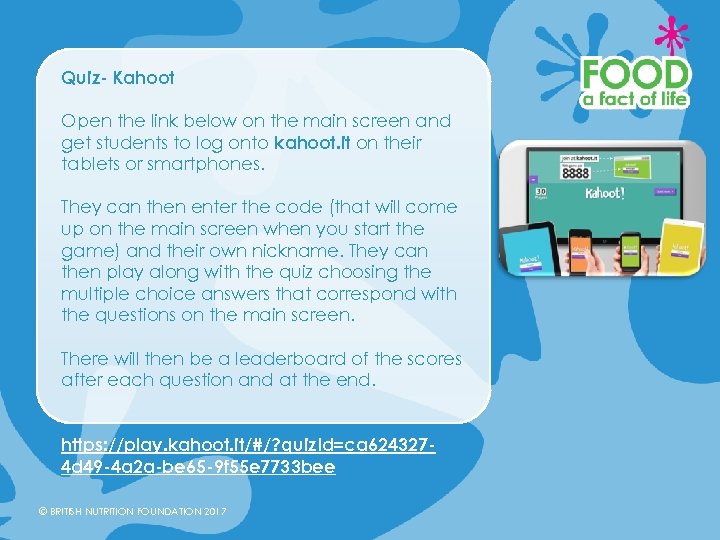 Quiz- Kahoot Open the link below on the main screen and get students to